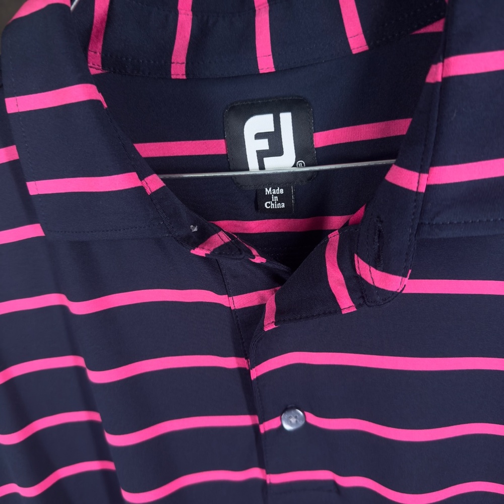 FootJoy Navy and Hot Pink Striped Short Sleeve Button Down Shirt - Picture 4 of 10